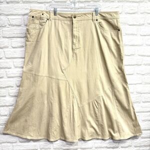 Vtg GITANO Denim Maxi Skirt Sz 26W Khaki Flared Hem Boho Grunge Western 90s Y2K